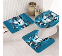 Piège À Barrages De Loup Indigène Lot De 3 Tapis Bain Lavable Tapis Contour Toilette Doux Carpettes De Toilette pour Douche Maison Chambre À Coucher