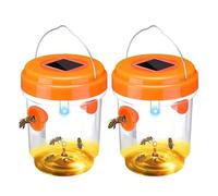 Piège à guêpes 2 pièces, tueur de nid de guêpes suspendu extérieur, attrape-mouches étanche réutilisable avec lumière UV LED, piège à mouches solaire for extérieur-intérieur(Orange)