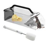 Piège à rats vivant, taille XXL, 30 cm, avec mécanisme de déclenchement très sensible, piège à souris vivant, transparent, avec boîte à appât et brosse