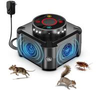 Piège à souris à ultrasons à brancher pour contrôle des rongeurs 4 modes à ultrasons + 12 LED Flash Light Répulsif d'intérieur pour rat, écureuil, gardon, araignée, insectes, garage, grenier, cuisine