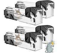 Piège à Souris Vivant, 4 Pièces Piege a Rat pour Intérieur et Extérieur, Attrape Souris Facile à Utiliser, Facile à Nettoyer, réutilisable, libération sans Contact, Capteur Rapide & Efficace