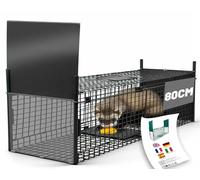 Piège Fouine Cage Trappe Chat 80x29x34cm Grande Nasse Rat Piège Animaux Vivant Cage avec 2 entrées Réutilisable & Pliable Piege pour Martre Fouine Chat Rat Lapin Écureuils - Noir