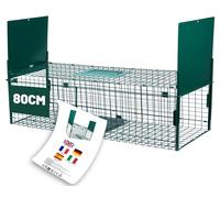 Piège Fouine Cage Trappe Chat 80x29x34cm Grande Nasse Rat Piège Animaux Vivant Cage avec 2 entrées Réutilisable & Pliable Piege pour Martre Fouine Chat Rat Lapin Écureuils