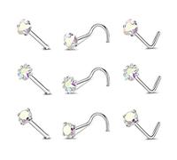 Pierced Art Trends 9-12PCS 20g Nez Chirurgical en Acier Inoxydable Stud Anneau Piercing Nez Os/L en Forme/Vis Anneaux de Nez Set