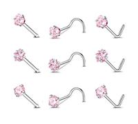 Pierced Art Trends 9-12PCS 20g Nez Chirurgical en Acier Inoxydable Stud Anneau Piercing Nez Os/L en Forme/Vis Anneaux de Nez Set
