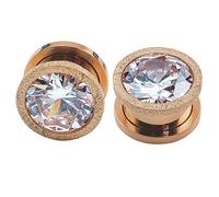Pierced Art Trends Acier Inoxydable Or Rose Vis Big Zircon Oreille Jauges Bouchons Tunnels Expander Corps Piercing (Gauge = 7/16" (11mm))