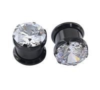 Pierced Art Trends Vis Noire en Acier Inoxydable Big CZ Tunnels Bouchons d'oreille Jauges d'oreille Expander Brancard Piercing (jauge = 2 g (6 mm))