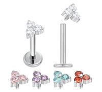 Pierced Koala Lot de 2 boucles d'oreilles à tige en titane 16 g à dos plat pour labret, tragus, cartilage, lèvre, monroe, conque, 8mm, Titane, Zircon cubique