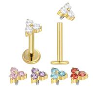 Pierced Koala Lot de 2 boucles d'oreilles à tige en titane 16 g à dos plat pour labret, tragus, cartilage, lèvre, monroe, conque, 8mm, Titane, Zircon cubique