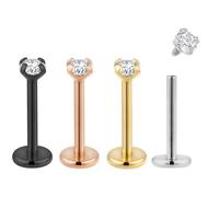 Pierced Koala Lot de 2 boucles d'oreilles à tige en titane 18 g à dos plat pour labret, tragus, cartilage, lèvre, monroe, conque, 18G / 8mm / 2.5mm Gem, Titane, Pas de gemme