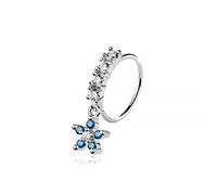 Pierced Owl Anneau de nez pliable en acier inoxydable 316L avec zircone cubique et breloque fleur bleue, 3/8" (9mm), Métal, Zircone cubique