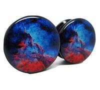 Pierced Republic Paire de bouchons d'oreille à visser en acrylique Motif nébuleuse Bleu/rouge 20 mm