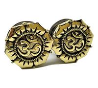 Pierced Republic Paire de bouchons d'oreille en acier inoxydable avec symbole Ohm (Om) à visser 7 tailles, Acier inoxydable