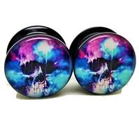 Pierced Republic Paire de bouchons d'oreille en acrylique à visser Motif tête de mort,