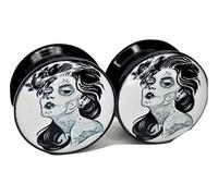 Pierced Republic Paire de bouchons d'oreille en acrylique avec tête de mort en sucre - 8 tailles, Acrylique
