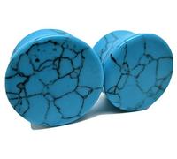 Pierced Republic Paire de bouchons d'oreille en pierre turquoise - Double écartement évasé - 7 tailles, Turquoise synthétique