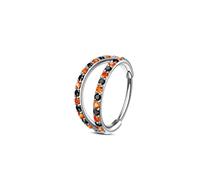Piercing Anneaux, 1pcs 20G Titane Anneaux de Nez Bijoux de Piercing pour Femme Homme Créoles doubles avec zircon cubique noir et orange, Argent, 0.8+1.2x12mm