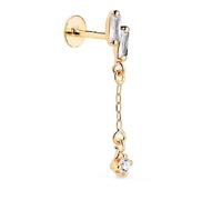 Piercing Boucle d'oreille en or 18 carats, 24 mm de long, avec zircone en forme d'éclair