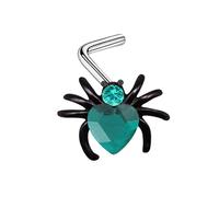 Piercing de Nez Acier Inoxydable, 1pcs 20G Labret Levre Helix Cartilage Piercing Nez Bague en forme d'araignée ornée d'un cœur en zircone cubique, Argent Noir Vert, 0.8x7mm