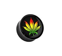 piercing ecarteur lobe oreille plug cannabis rasta feuille herbe marijuana rouge jaune vert noir 10 mm de diametre