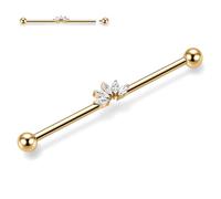 Piercing industriel 14 G en acier chirurgical - Barre d'échafaudage de 38 mm de long - Barre d'échafaudage avec zircone pavée - Pour homme et femme