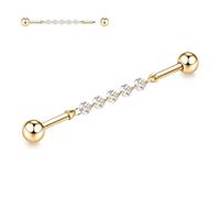 Piercing industriel 14 G en acier chirurgical - Barre d'échafaudage de 38 mm de long - Barre d'échafaudage avec zircone pavée - Pour homme et femme