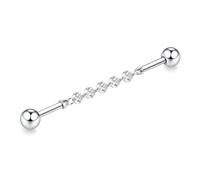 Piercing industriel 14 G en acier chirurgical - Barre d'échafaudage de 38 mm de long - Barre d'échafaudage avec zircone pavée - Pour homme et femme