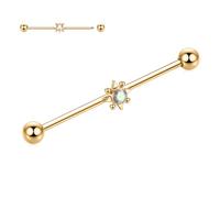 Piercing industriel 14 G en acier chirurgical - Barre d'échafaudage de 38 mm de long - Barre d'échafaudage avec zircone pavée - Pour homme et femme