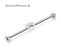 Piercing industriel 14 G en acier chirurgical - Barre d'échafaudage de 38 mm de long - Barre d'échafaudage avec zircone pavée - Pour homme et femme