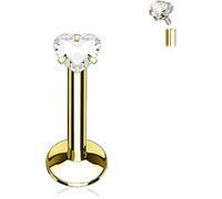 Piercing labret coeur contour levre monroe medusa madona bouche strass blanc embout broche vissable bijou piercings cyber bites dahlia bijoux shark inoxydable, centré superieur inferieur couleur doré