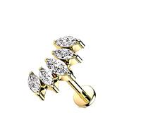 Piercing Labret en Acier Chirurgical 316L et Oxydes de Zirconium - Marquise de Zircons Disposés en Une Ligne Incurvée avec Filetage Intérieur sur Goujon à Fond Plat - (Or Doré/Clair, 6)