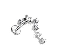 Piercing Labret pour Lèvre Menton ou Autre en Acier Chirurgical et Oxydes de Zirconium - Constellation du Signe du Zodiaque Sur un Goujon à Fond Plat et Filetage Interne - (Argenté/Poisson, 1)