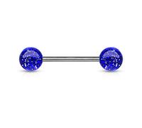 Piercing langue double paillette bleu roi petant boule transparante bille pétant barbell droit bouche bille de strass foncé bijoux piercing teton homme femme transparent inoxydable plastique acier