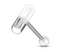 Piercing langue esclave gelule pilule médicament plastique transparent blanc barre tige acier inoxy