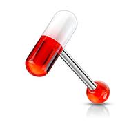 Piercing langue esclave gelule pilule médicament rouge blanc