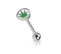 Piercing langue feuille de cannabis blanc marijuana weed feuille verte