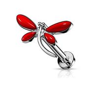 Piercing libellule papillon aile couleur rouge cartilage oreille lobe embout vissable