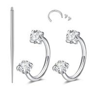 Piercing Nez Fer a Cheval, Kit de 3 Pièces Avec Deux Clous de Nez et Un Tire-Clou, En Acier Inoxydable de Couleur Argent, Idéal Pour Nouveaux Piercings et Changements Fréquents