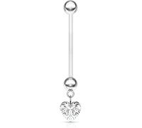 Piercing Nombril Grossesse coeur imitation Pierre Zirconium Bébé Maternité Longue Barre Plastique Retainer Bioflex strass Blanc speciale piercing gros ventre naissance transparent bijou pendentif