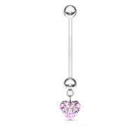 Piercing Nombril Grossesse coeur imitation Pierre Zirconium Bébé Maternité Longue Barre Plastique Retainer Bio flexible strass Rose speciale piercing gros ventre naissance transparent bijou pendentif