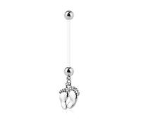 Piercing Nombril Grossesse Pieds Bébé Maternité Longue Barre Acrylique Retainer Bioflex PAWLINA Argenté LOVEPIERCING