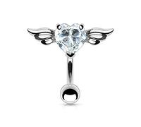Piercing Nombril Inversé Coeur Ailes d Ange Blanc