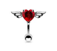 Piercing Nombril Inversé Coeur Ailes d'ange Rouge