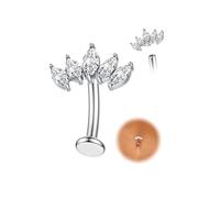 Piercing Nombril Titane Or Argent Percing Au Nombril Hypoallergénique 14G Piercings Nombril-Pendant Coeur Fleur Papillon Boule Fileté Intérieurement Flottant Navel Piercings - Argent Fleur CZ 12MM