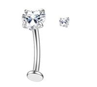 Piercing Nombril Titane Or Argent Percing Au Nombril Hypoallergénique 14G Piercings Nombril-Pendant Coeur Fleur Papillon Boule Fileté Intérieurement Flottant Navel Piercings - Argent Coeur CZ 12MM