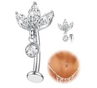 Piercing Nombril Titane Or Argent Percing Au Nombril Hypoallergénique 14G Piercings Nombril-Pendant Coeur Fleur Papillon Boule Fileté Intérieurement Flottant Navel Piercings - Argent Dangle CZ 12MM
