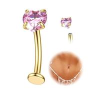 Piercing Nombril Titane Or Argent Percing Au Nombril Hypoallergénique 14G Piercings Nombril-Pendant Coeur Fleur Papillon Boule Fileté Intérieurement Flottant Navel Piercings - Or Cœur Rose CZ 12MM