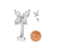 Piercing Nombril Titane Or Argent Percing Au Nombril Hypoallergénique 14G Piercings Nombril-Pendant Coeur Fleur Papillon Boule Fileté Intérieurement Flottant Navel Piercings - Argent Papillon 10MM