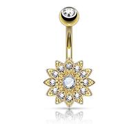 Piercing Nombril Ventre Boule Fleur Cristal Bijoux Acier Chirurgical Inoxydable Anti Allergique Banane Barbell LOUISA Doré Or LOVEPIERCING