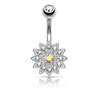 Piercing Nombril Ventre Boule Fleur Cristal Bijoux Acier Chirurgical Inoxydable Anti Allergique Banane Barbell LOUISA Multicolore LOVEPIERCING